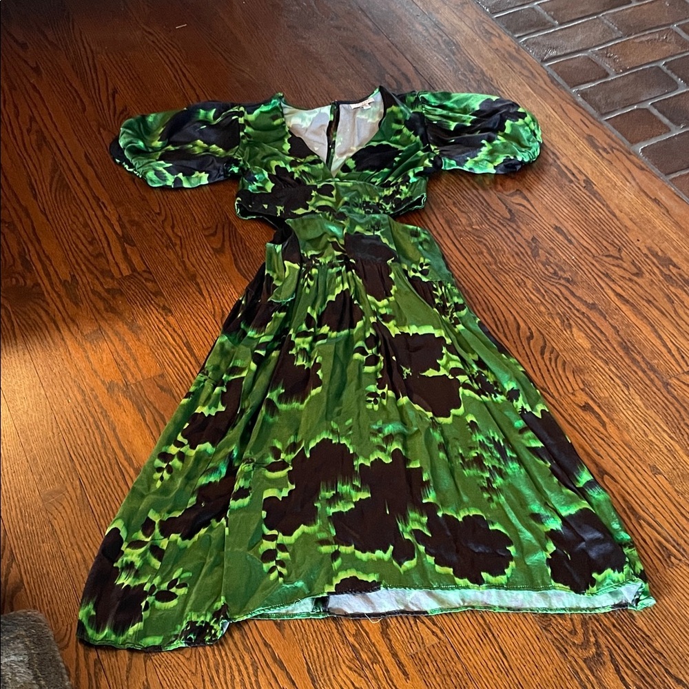Topshop Green and Black Midi Dress
